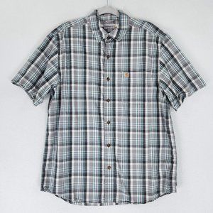 Carhartt Shirt Mens Large Gray Teal Plaid Relaxed Fit Short Sleeve Lightweight